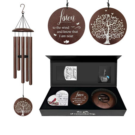 Gift Bundle Memorial Serenity Wind Chime - Antique Bronze Flower For Special Occasions or Reflections 48”