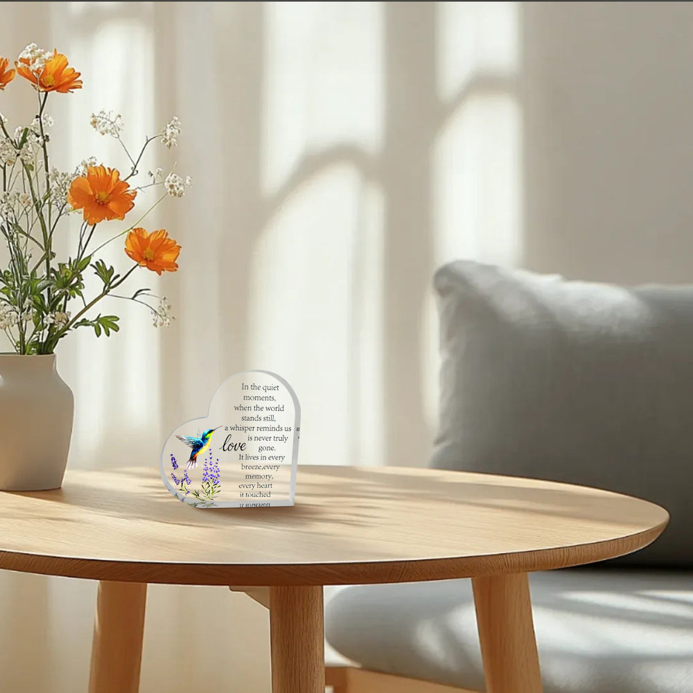 Memorial Heart With Gift Box - Acrylic Hummingbird