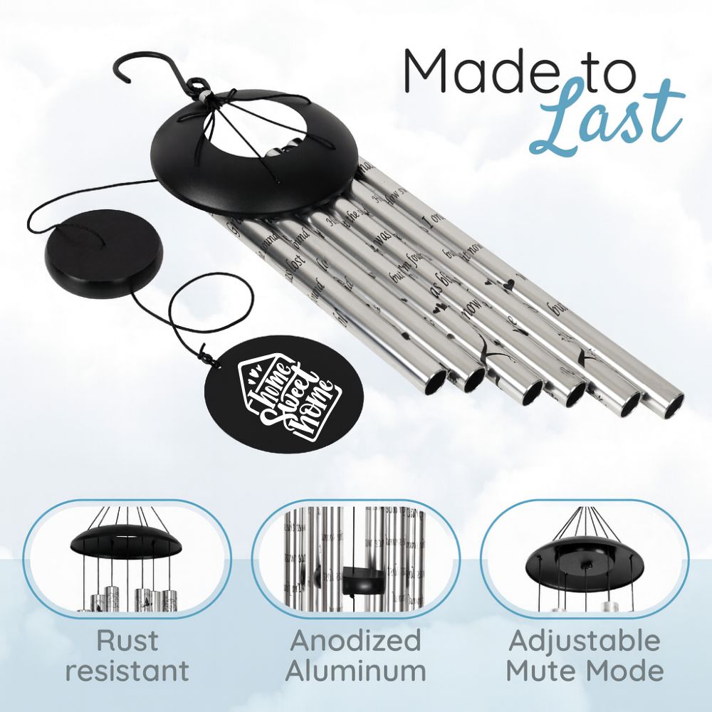 Home Blessing Serenity Wind Chimes, Thoughtful Gift For Special Occasions or Reflections Amazing Grace Scripture 40"