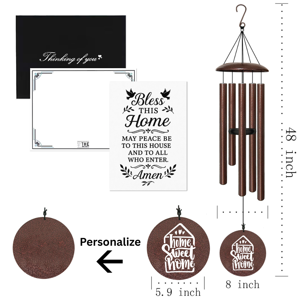 Home Blessing Serenity Wind Chime - Antique Bronze Flower For Special Occasions or Reflections 48”